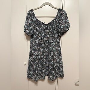 American Eagle Black Floral Puff Sleeve Dress